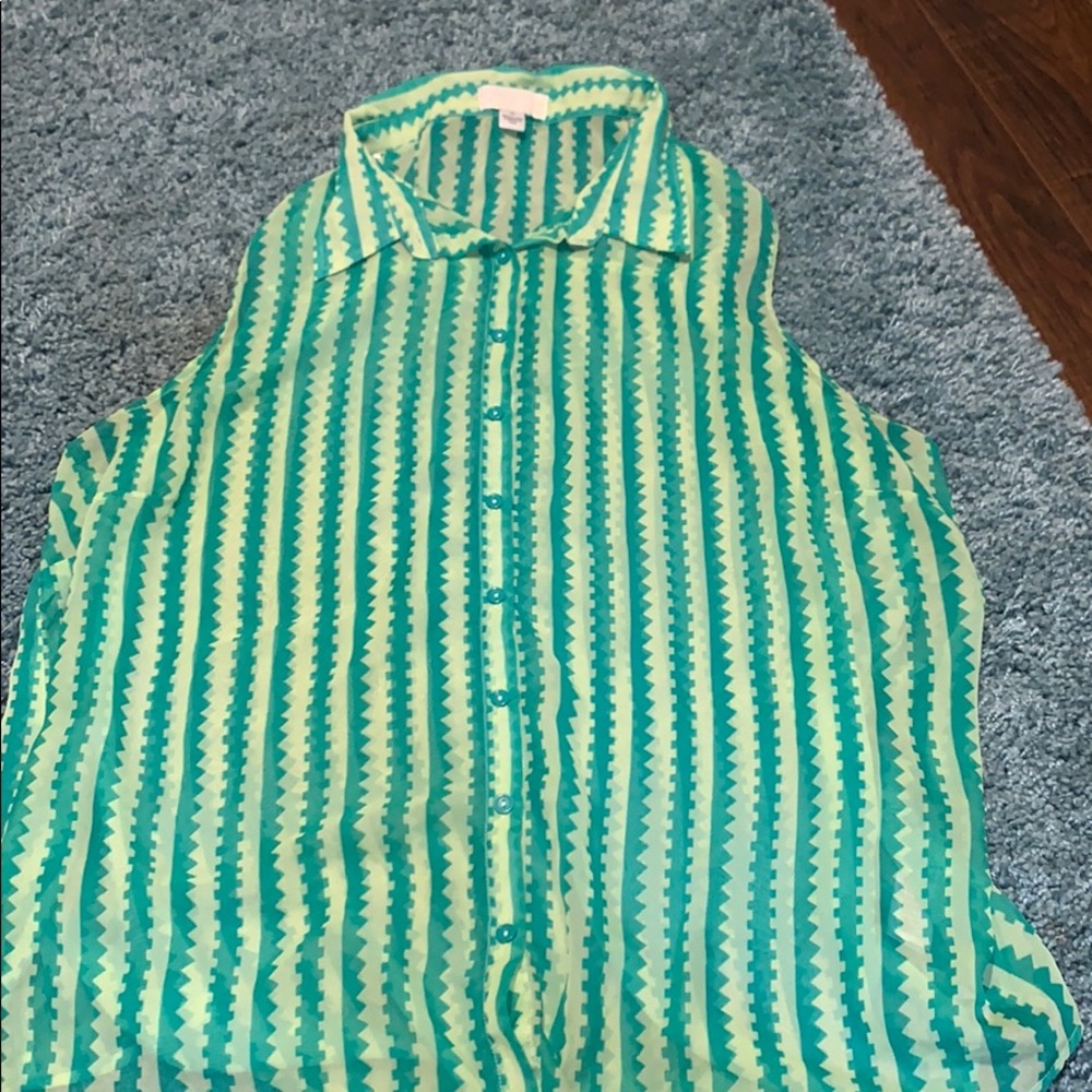 Plus size sheer sleeveless button top